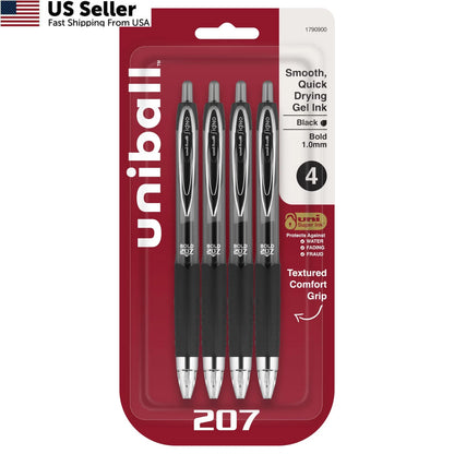 Set of 4 Uni-Ball 207 Retractable Gel Pens, Bold Point, Black