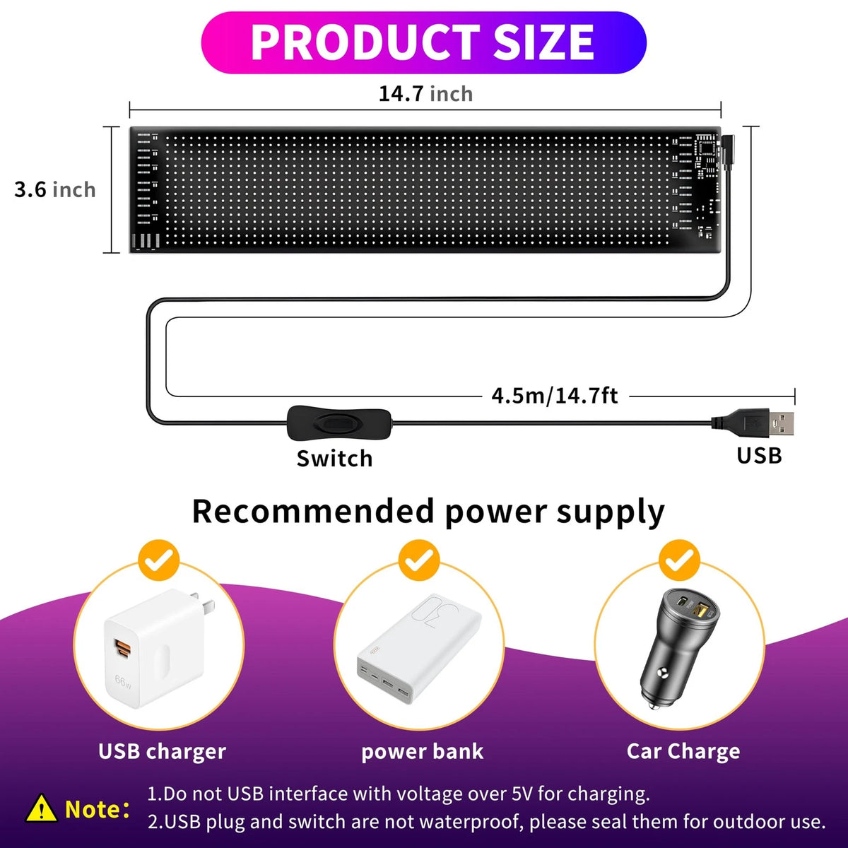 2X LED Eyes for Car Windshield (15"x4", Multi-Color)