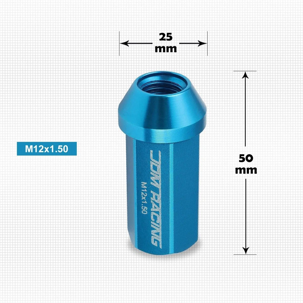 20Pc M12X1.5 Sky Blue JDM Closed End Aluminum Wheel Lug Nuts + Extension 25mmx50mm
