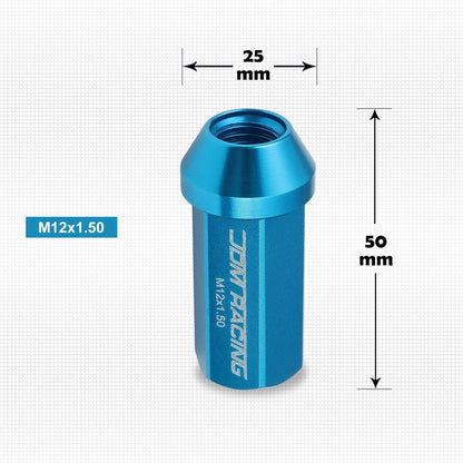 20Pc M12X1.5 Sky Blue JDM Closed End Aluminum Wheel Lug Nuts + Extension 25mmx50mm