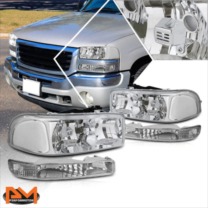 Chrome Housing Bumper Headlight Clear Corner Lamps for Sierra Yukon (1999–2007)