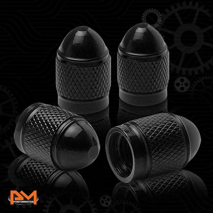 Set of 4 Black Aluminum Tire Stem Caps for Universal Vehicles