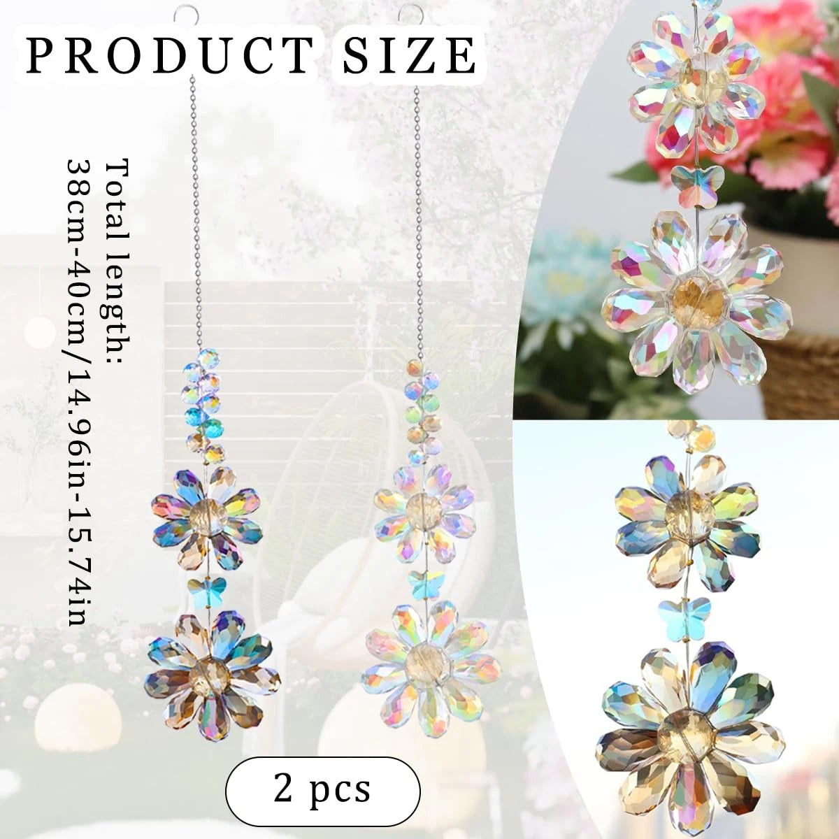 2X Crystal Flower Sun Catcher Prisms for Home Decor (Multicolour)