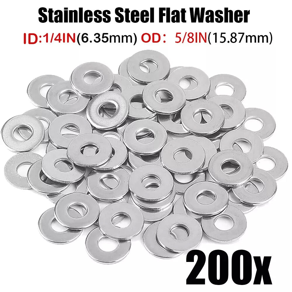 200PCS 1/4" Stainless Steel Flat Washer for Marine Applications