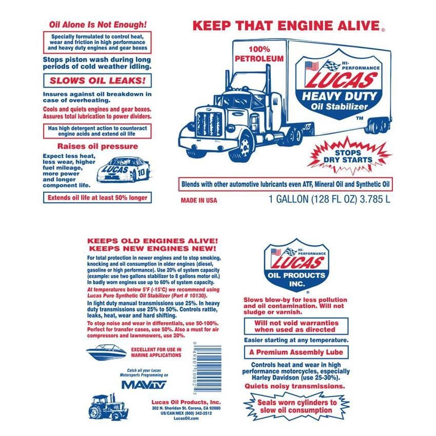 Set of 4 Lucas Oil Heavy Duty Oil Stabilizer 1 Gallon LUC10002