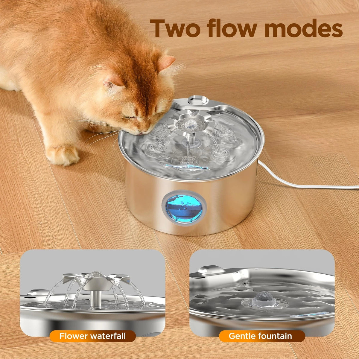 Stainless Steel Cat Water Fountain for Cats (88oz/2.6L)