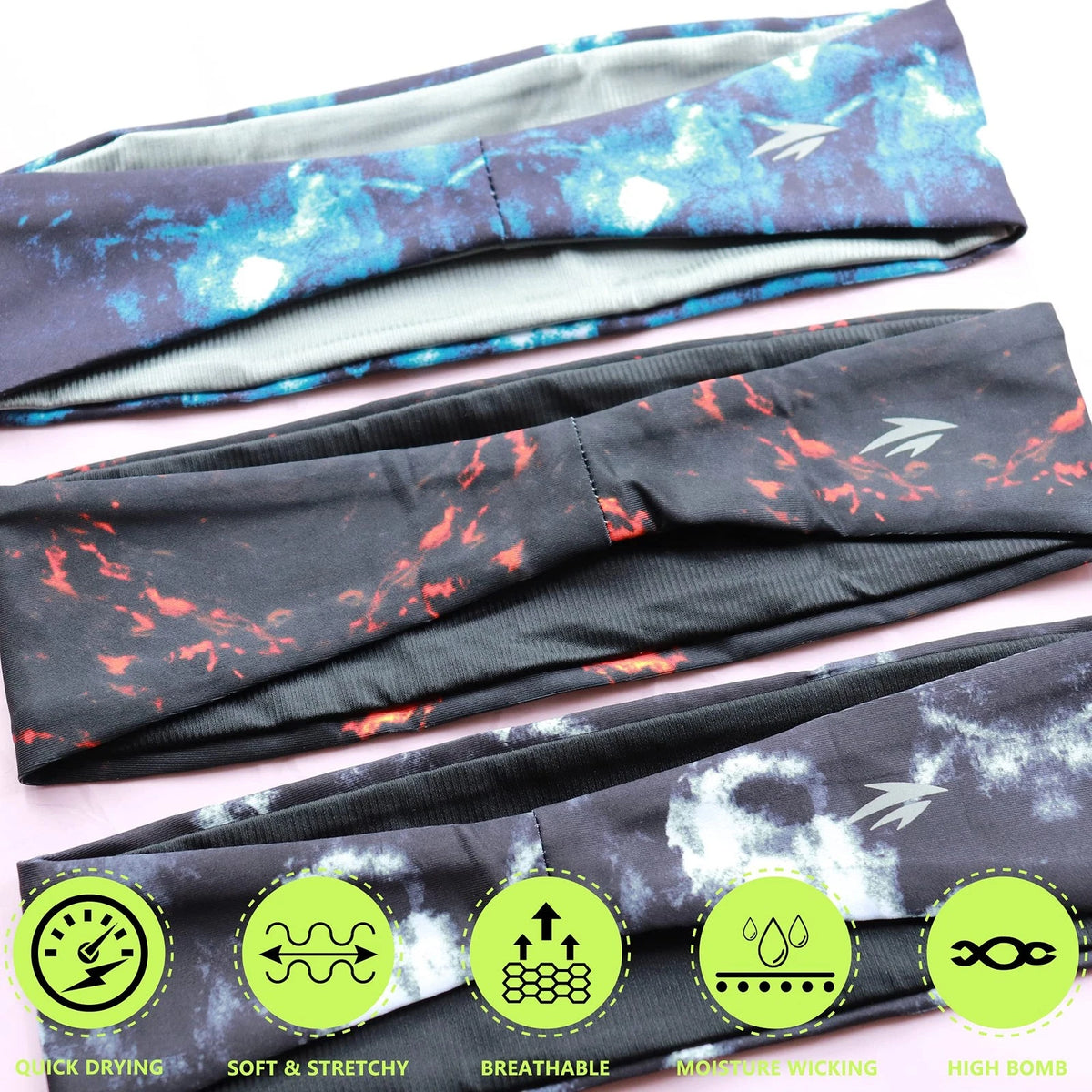 3X Headbands for Men - Sweatband Sports Headband Set