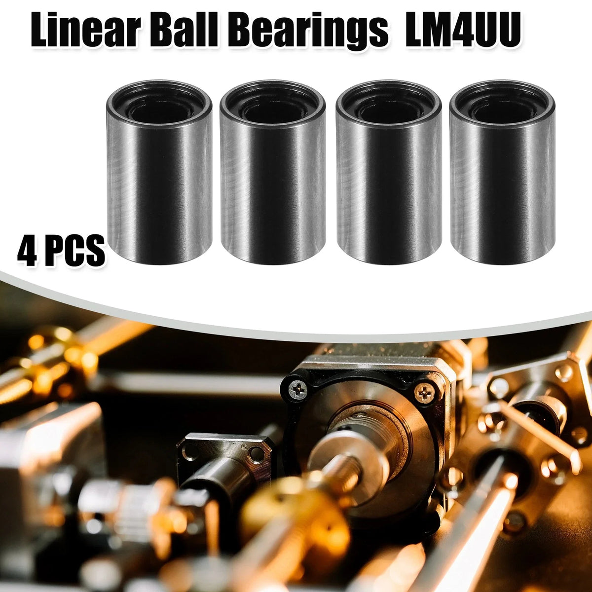 Set of 4 LM4UU Linear Ball Bearings 4mm ID x 8mm OD x 12mm Length