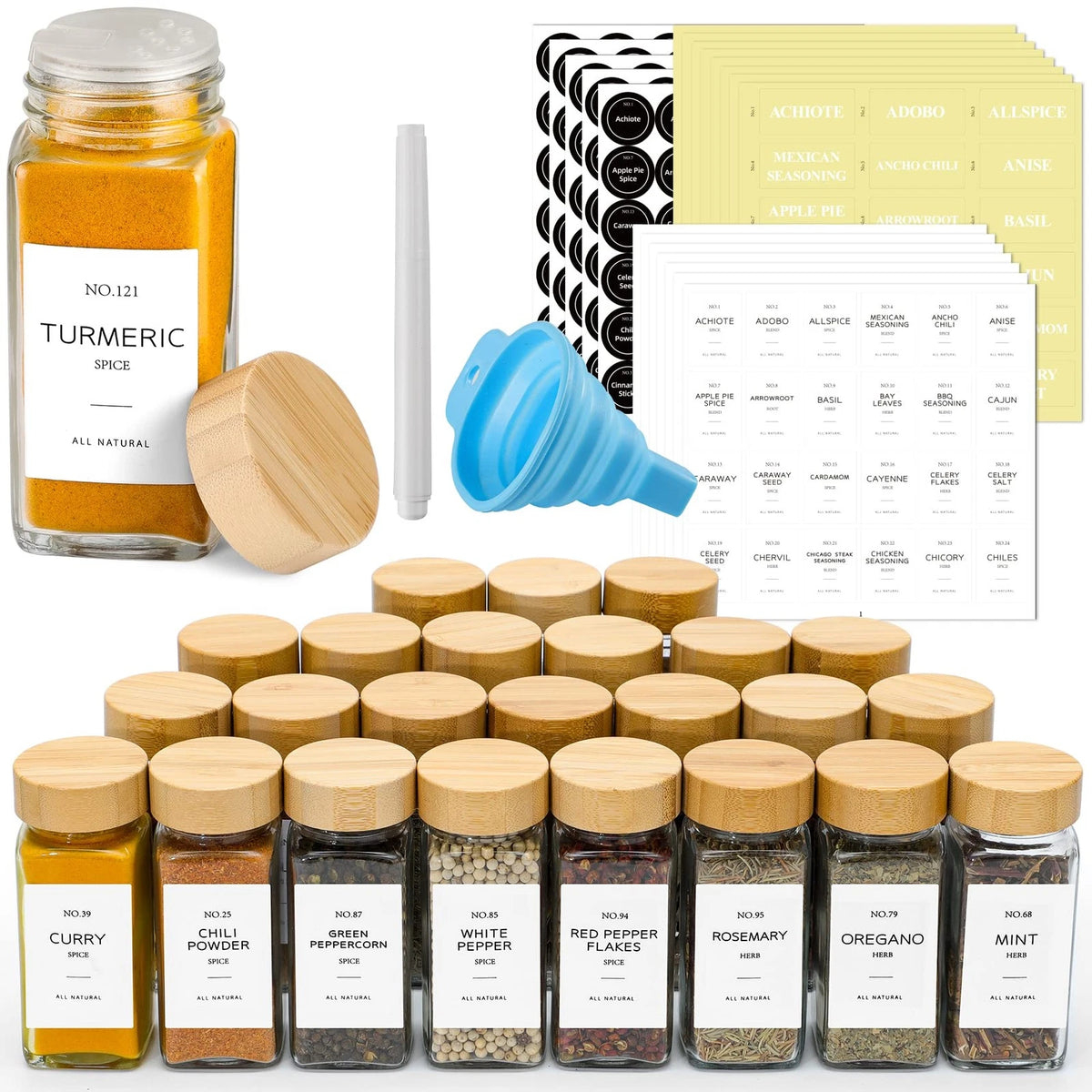 24 Pcs Glass Spice Jars with Bamboo Lids, 4 oz