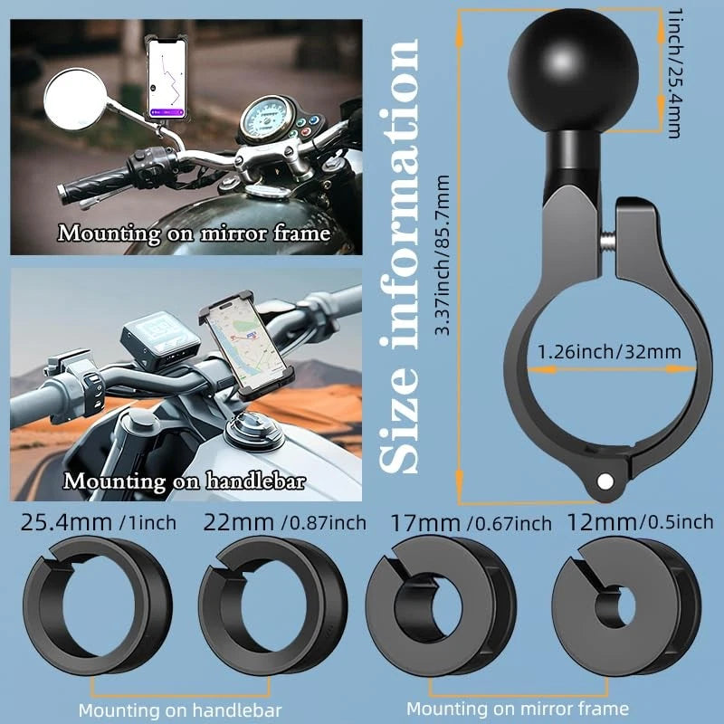 1" Aluminium Ball Mount Adapter for Universal Use (1" Ball) - Black