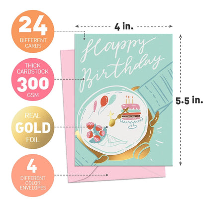 Box of 24 Birthday Cards with Envelopes 4x5.5 inches