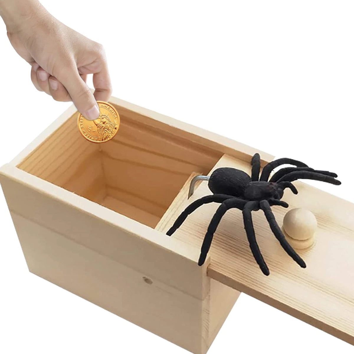 Spider Prank Box for Adults Kids - Handmade Wooden Scare