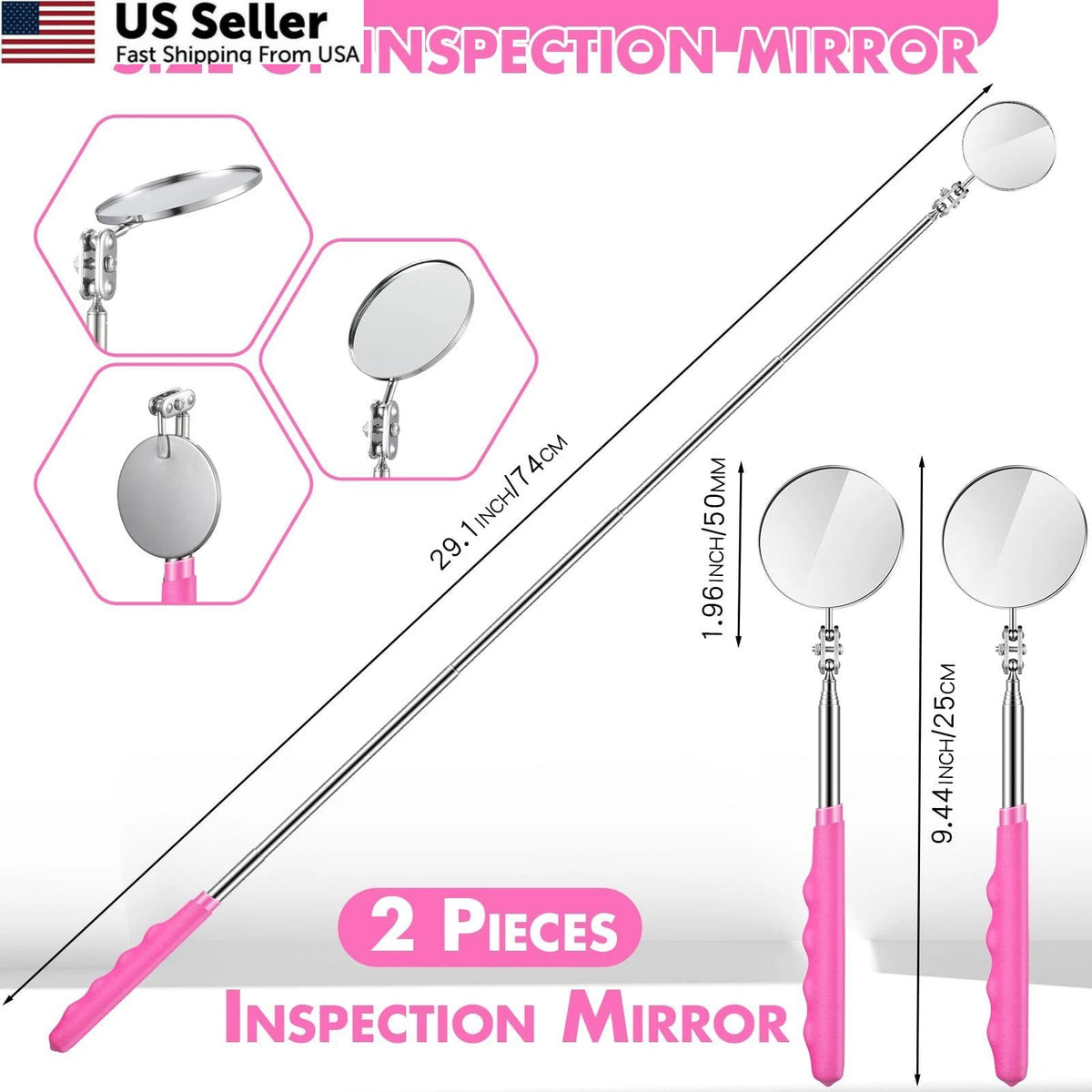 2-Pack Telescoping Inspection Mirror for Mechanics Tool (29")