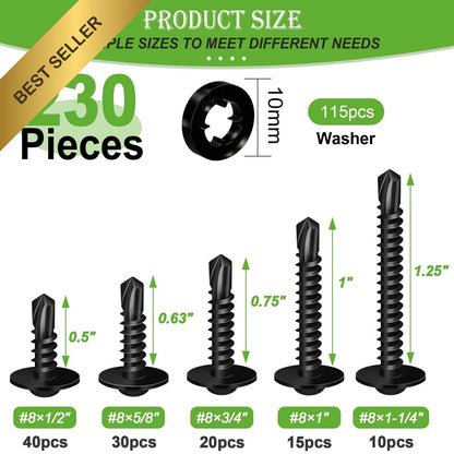 230PCS Self Drilling Screws with Washers for Automotive Applications