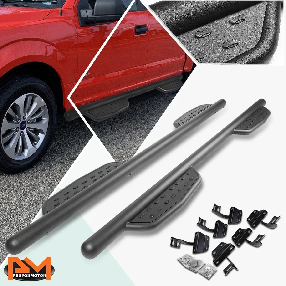 Set of 2 Round Tubing 3" Side Step Nerf Bars for Ford F150 Crew Cab (2015–2020)
