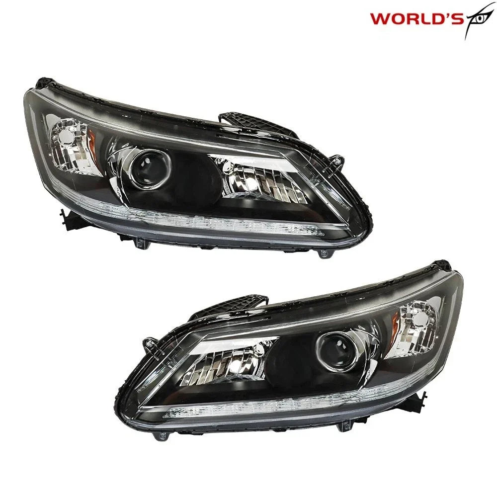 Set of 2 Black Projector Headlights for Honda Accord (2013–2015) LED DRL
