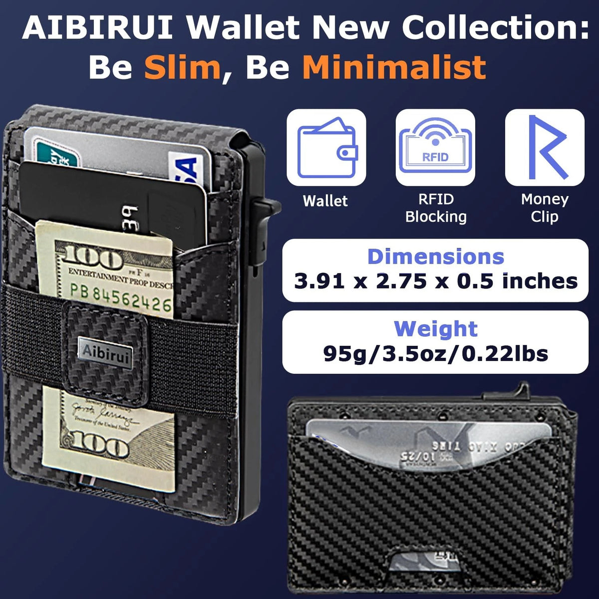 Slim Wallet for Men - Pop Up Money Holder, Black