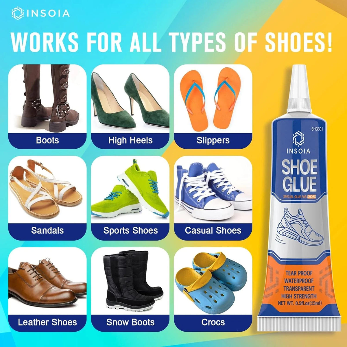 Shoe Glue Sole Repair Kit for All Shoes (Waterproof, Flexible, Clear)