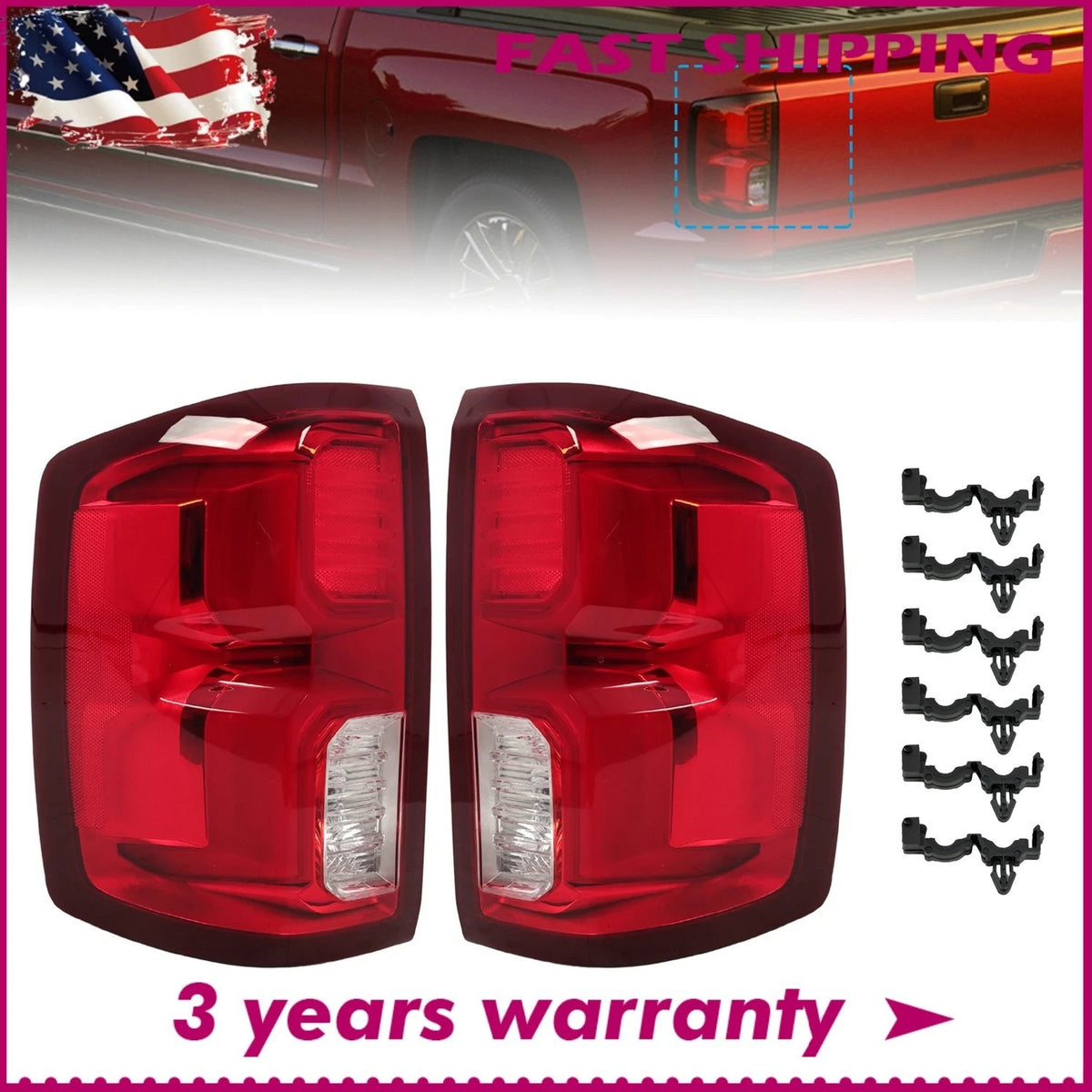 Set of 2 LED Tail Lights for Chevy Silverado 1500 (2016–2018) 84288718, 84288719, GM2800294, GM2801294