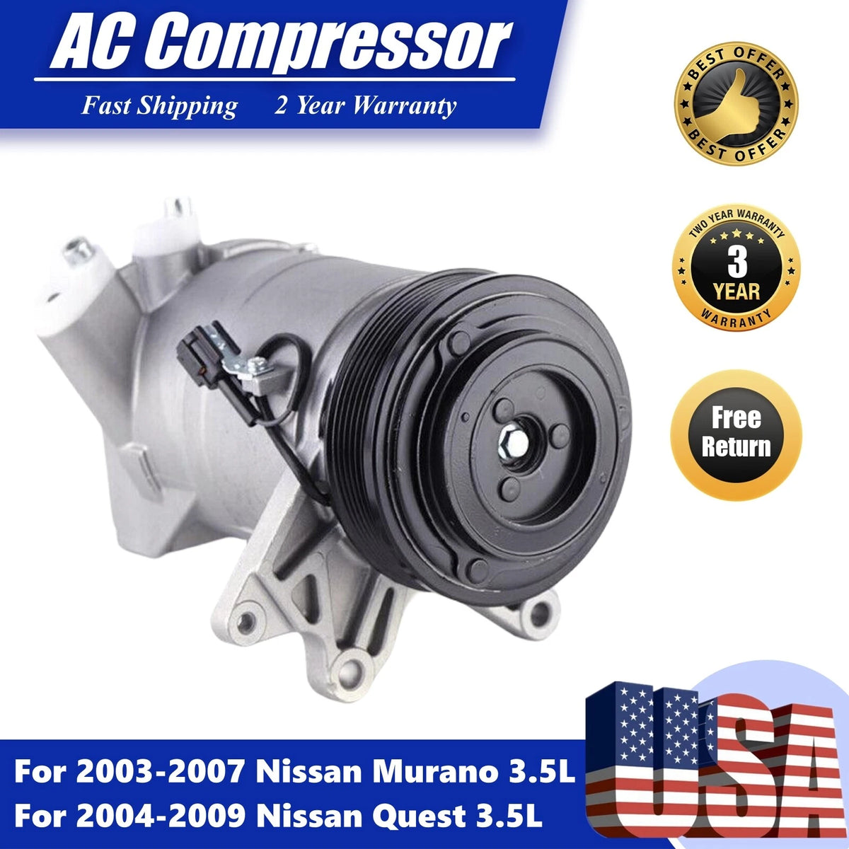 A/C Compressor for Nissan Murano 3.5L (2004–2009) CO 10863JC