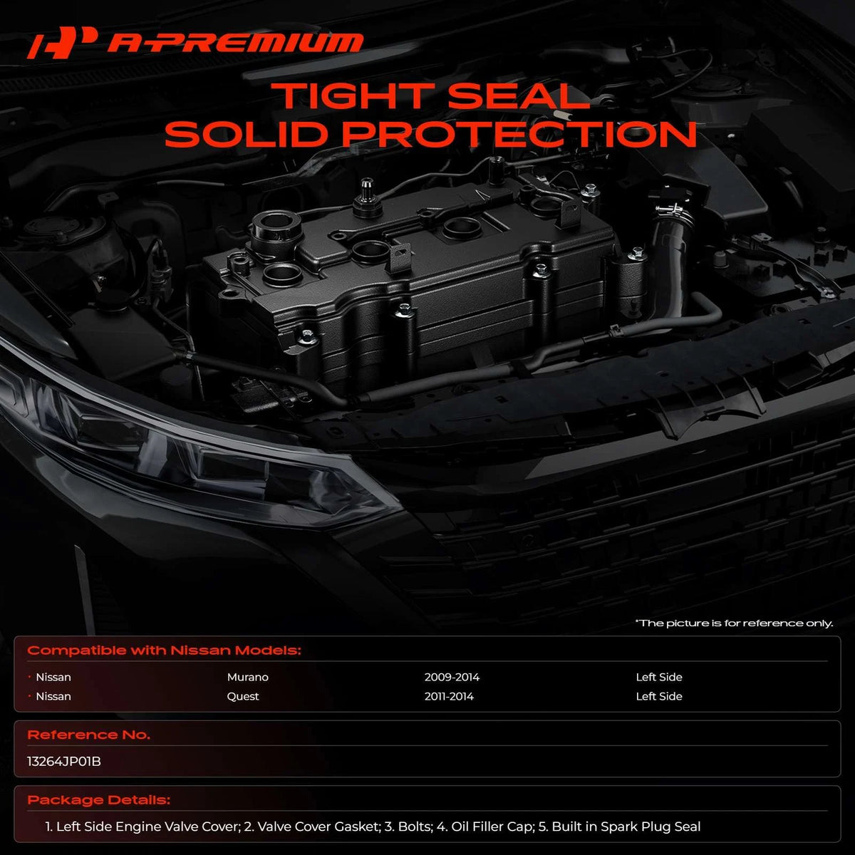 A-Premium Left Engine Valve Cover w/ Gasket for Nissan Murano (2009–2014) 13264JP01B, 264-995