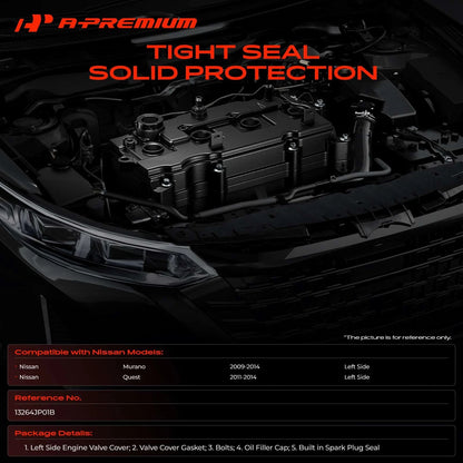 A-Premium Left Engine Valve Cover w/ Gasket for Nissan Murano (2009–2014) 13264JP01B, 264-995