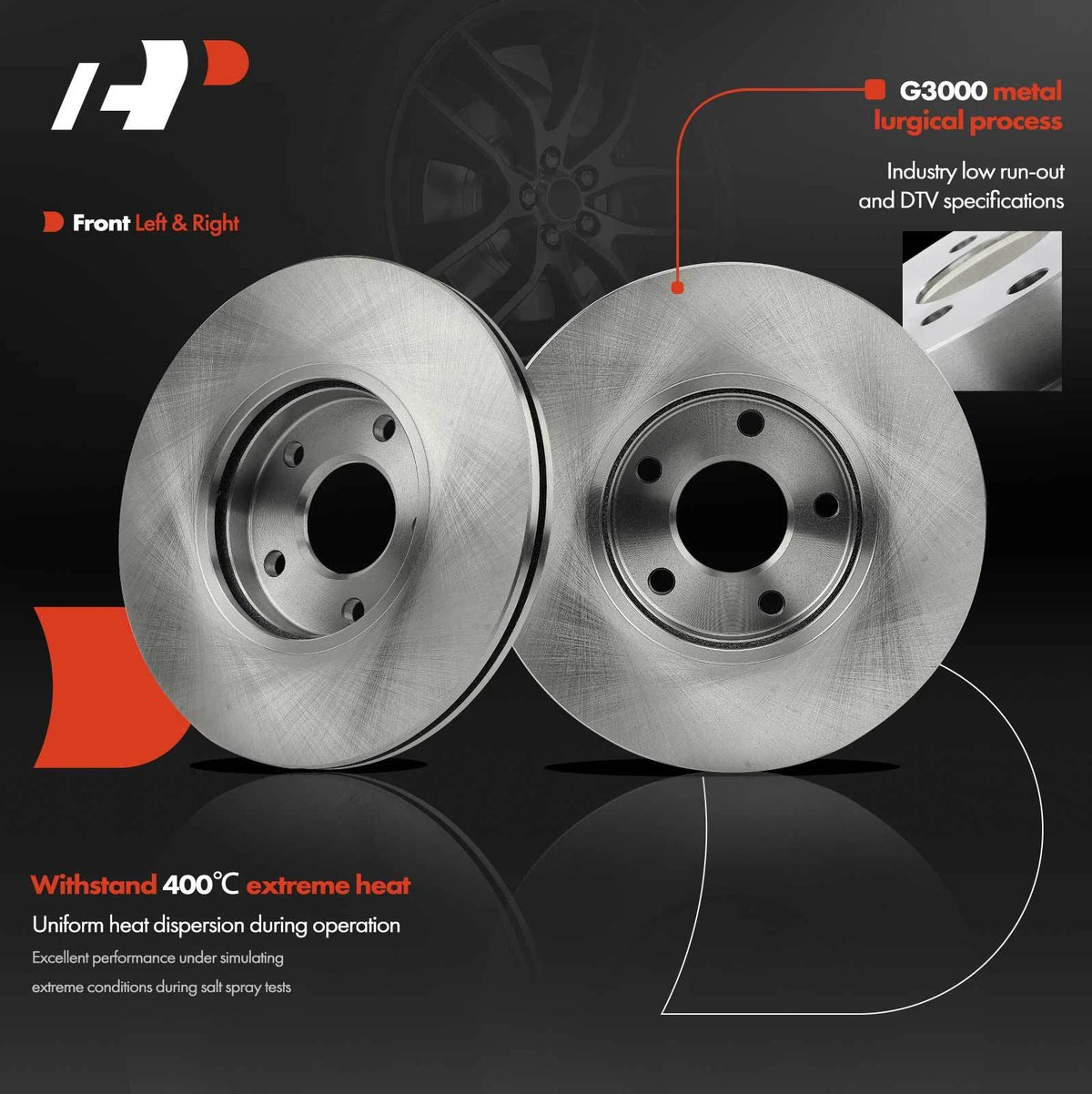 Set of 2 Front Side Disc Brake Rotors for Ford Transit Connect (2010–2013) BR900850, 12165132, BR90085001
