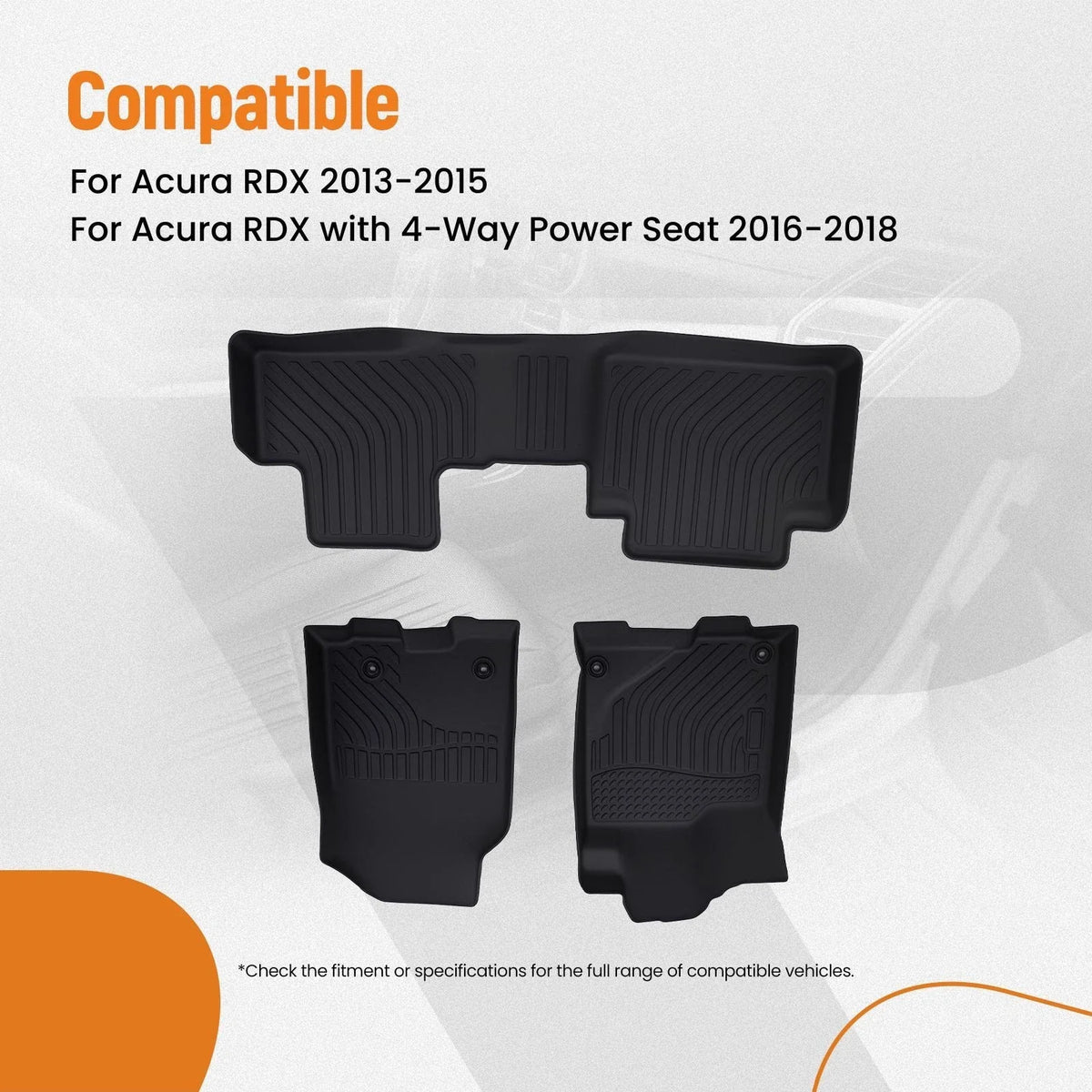 Set of 4 Black TPE Waterproof Anti-Slip Floor Mats for Acura RDX (2013–2018)