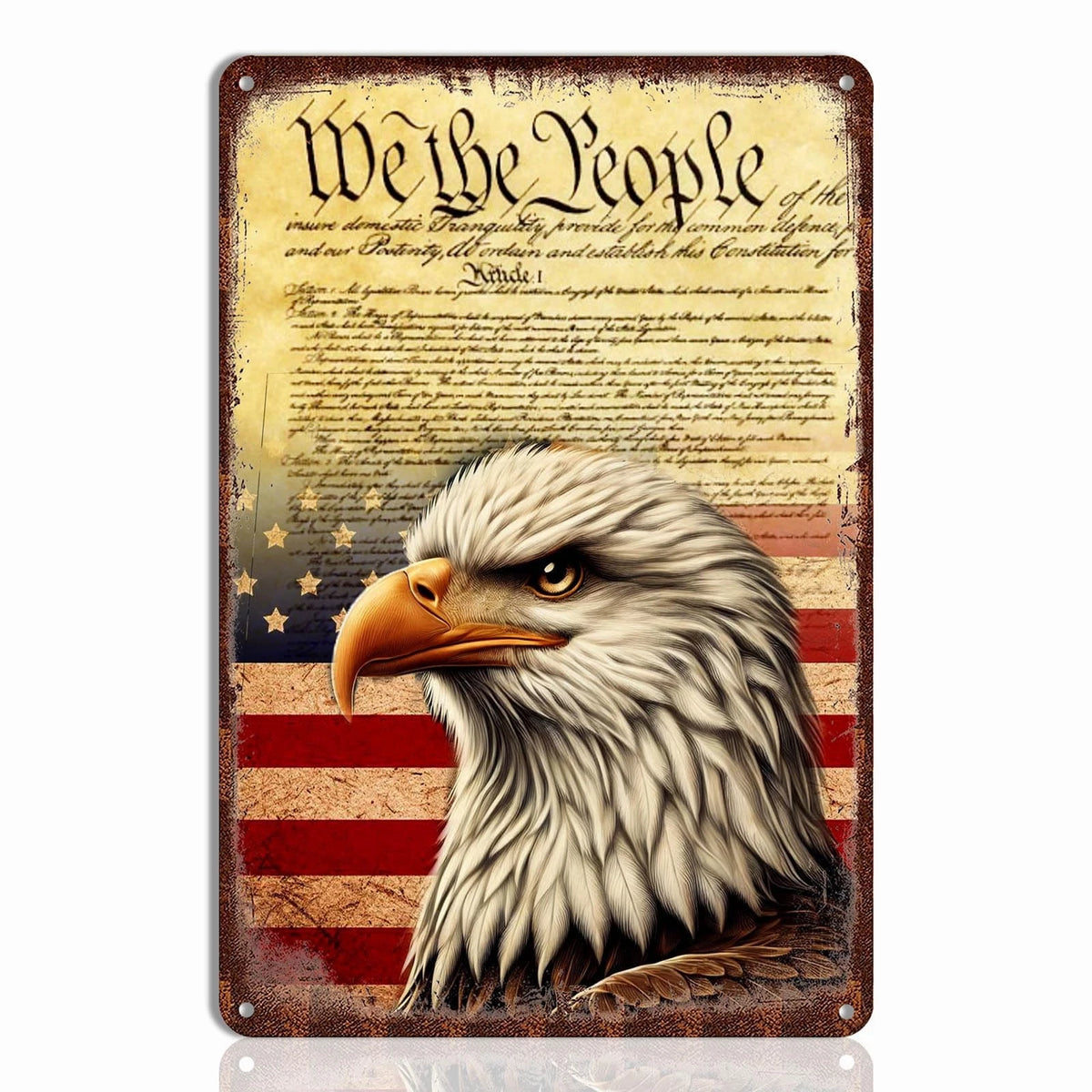 Patriotic Eagle Tin Sign for We the People Declaration (8 x 12 inches)