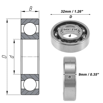 Set of 2 Deep Groove Ball Bearings 15x32x9mm for Automotive Applications