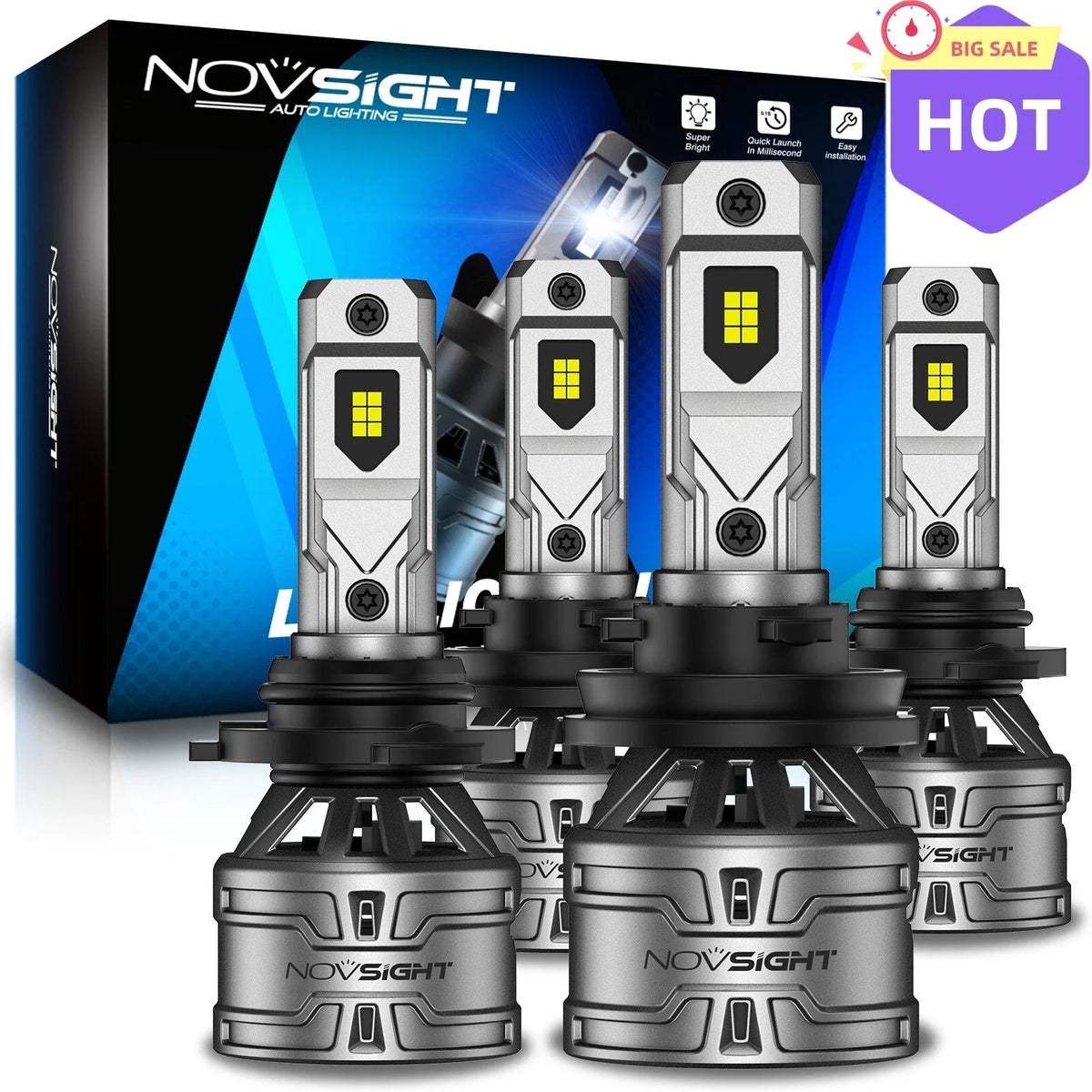 Set of 4 NOVSIGHT 9005 H11 LED Headlight Bulbs 6500K for High/Low Beam