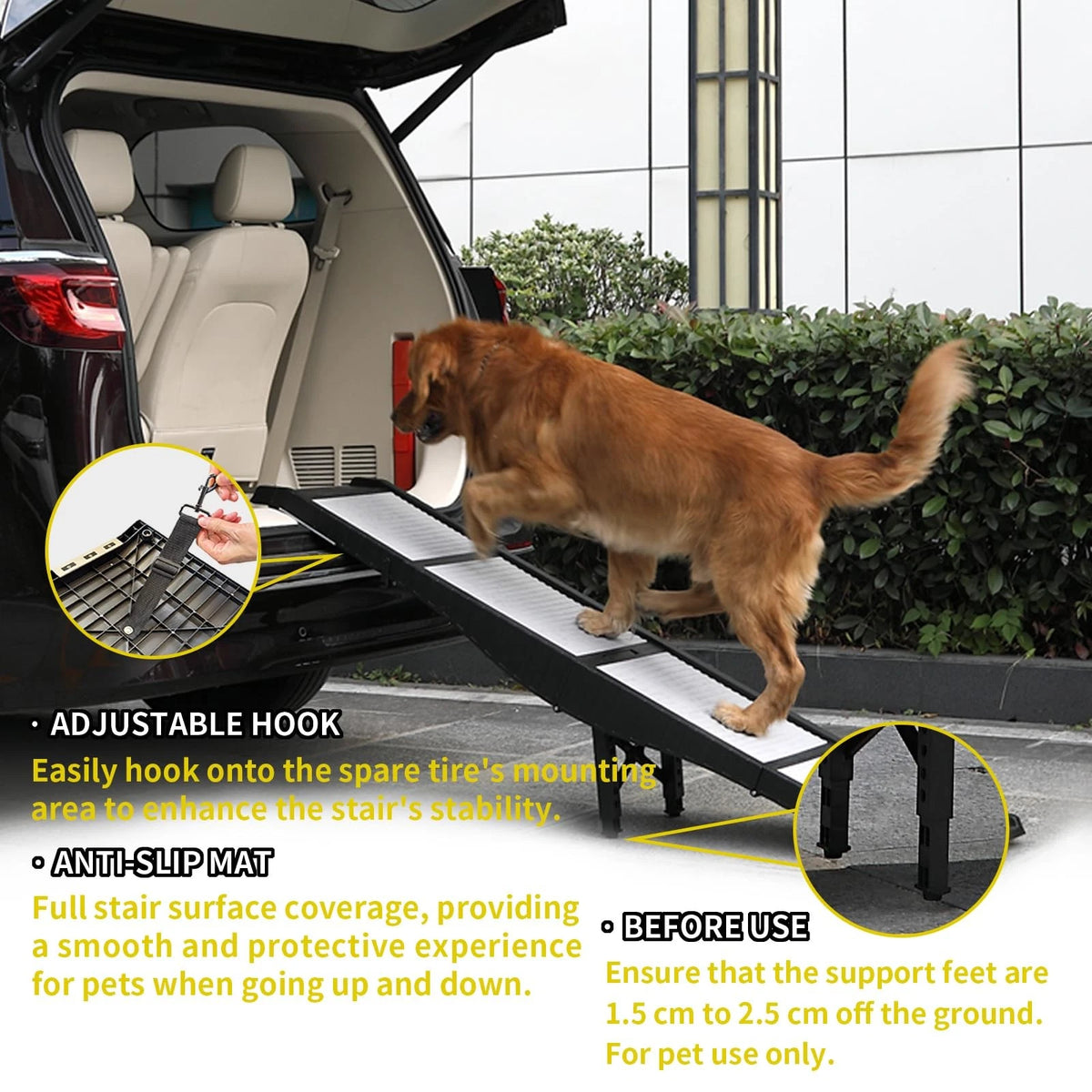 Dog Car Ramps for Universal Use (8 Heights, 220lbs, Non-Slip)
