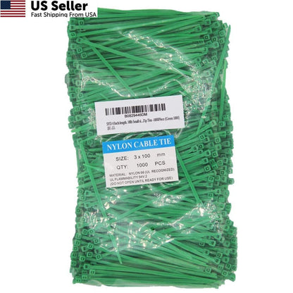 Set of 1000 Green Zip Ties 4 Inch, 18lb Strength