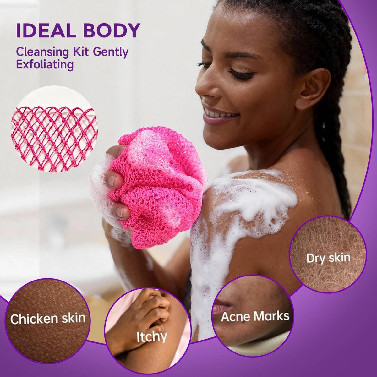 2 Pieces African Net Sponge for Back (Pink and Purple)