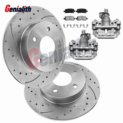 Rear Disc Rotors & Brake Pads + Calipers for Buick Allure (2005–2008) Chevrolet Impala (2006–2010)