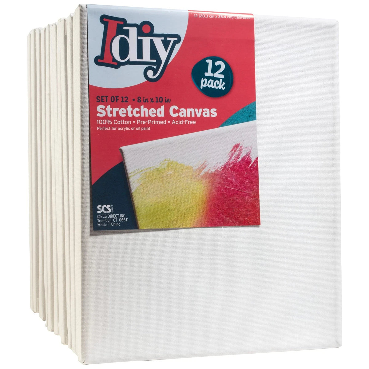 Set of 12 Stretched Canvas Boards 8 x 10 - Classic White Blank