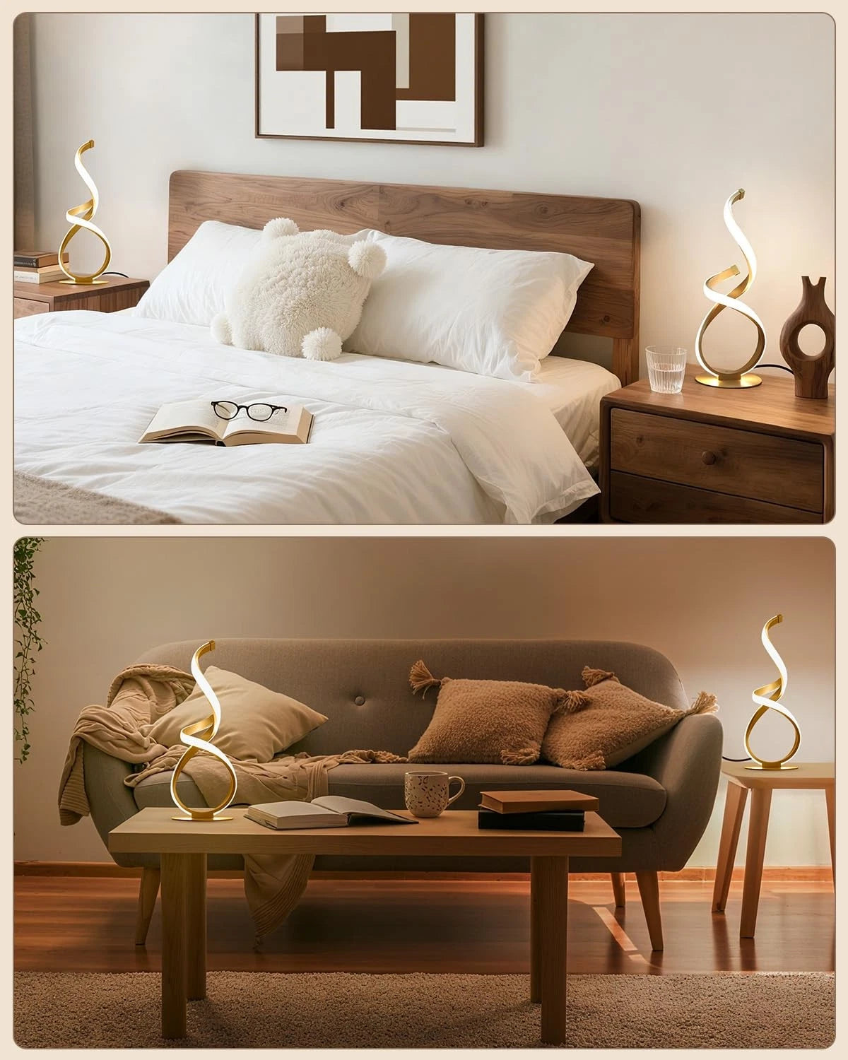 2 Pack LED Spiral Desk Light for Bedside Table - Touch Dimmable, 3 Color Temp