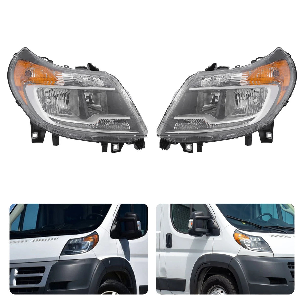 Set of 2 Left+Right Side Headlight for RAM ProMaster 1500 2500 3500 (2014–2022) - 4725945AF, 4725944AF, CH2502254, CH2503254