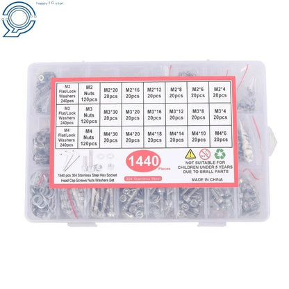 Set of 1440 Metric Bolts with Nuts 304 Stainless Steel Hex Socket M2 M3 M4