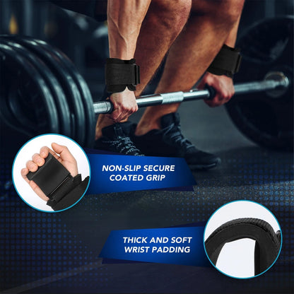 2X Weight Lifting Hooks Grip Support Straps Heavy Duty Steel Adjustable