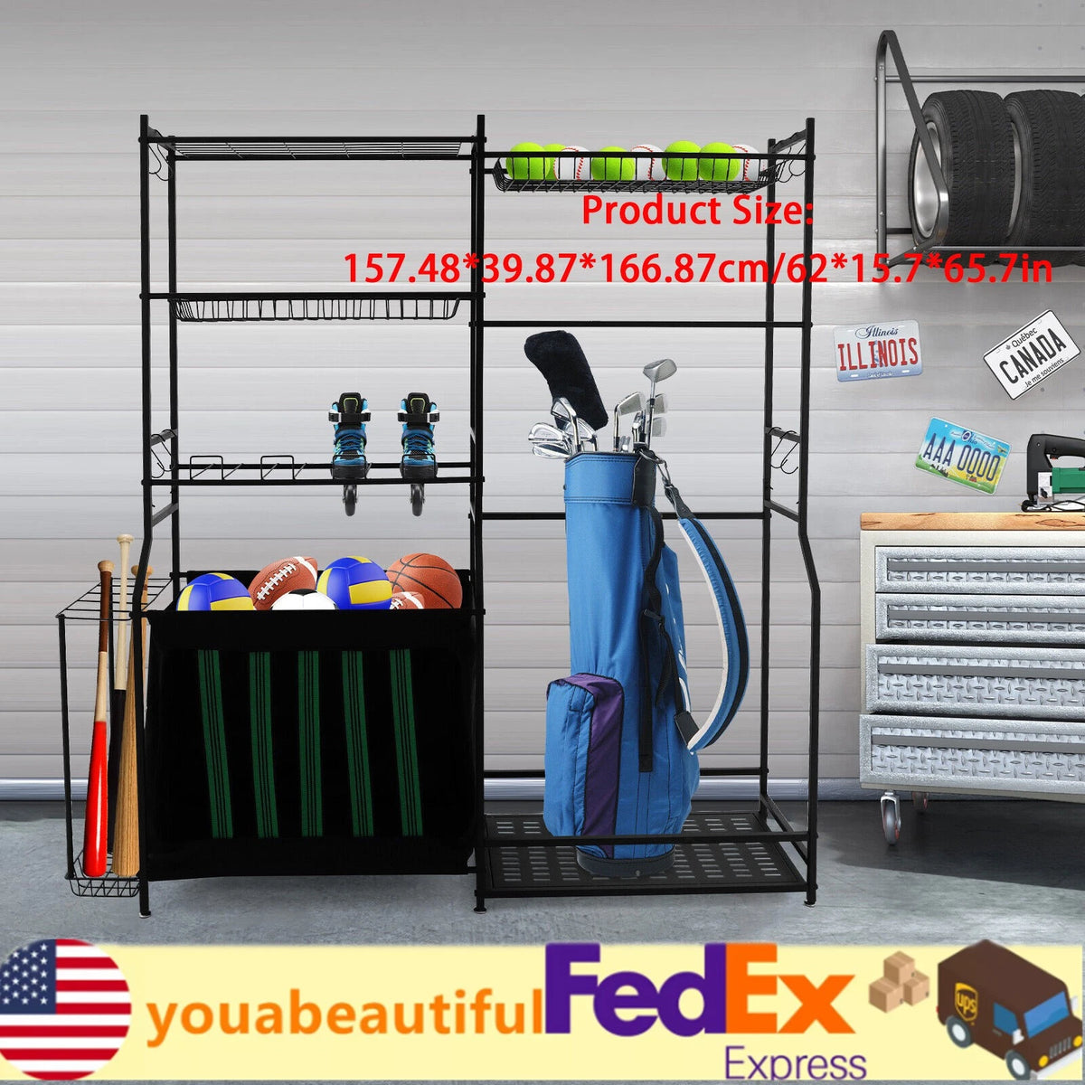 Sports Equipment Ball Storage Rack for Garage Organizer