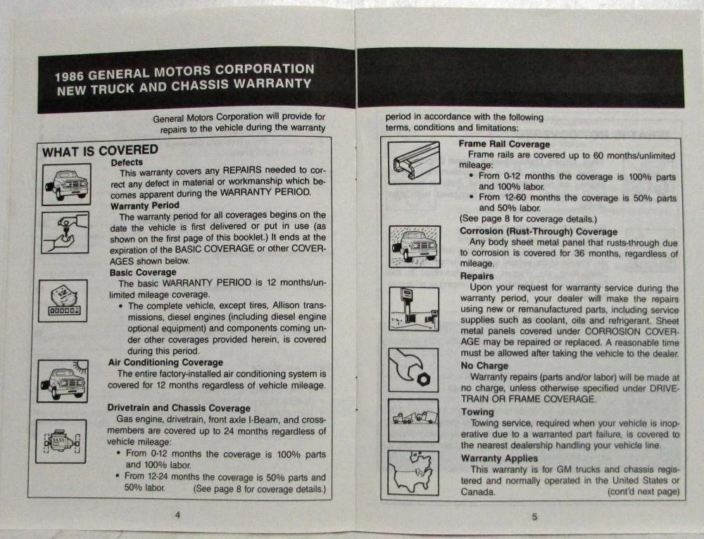 GMC Truck Series 4-7 Warranty and Assistance Information (1986)