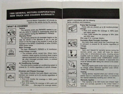 GMC Truck Series 4-7 Warranty and Assistance Information (1986)