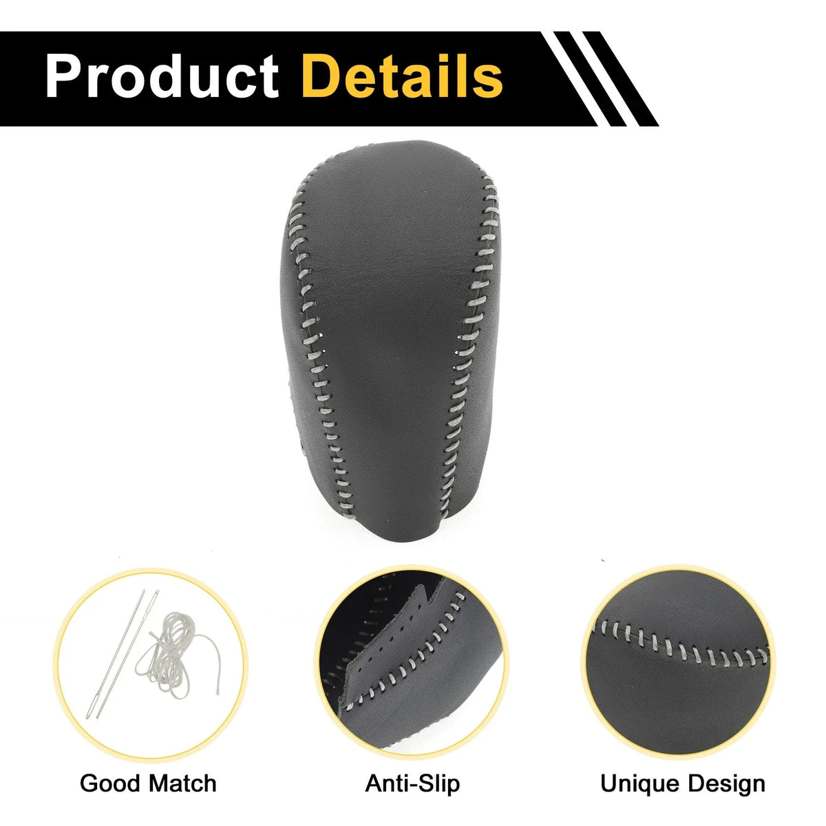 1 Pc Gear Shift Knob Cover for Honda Civic (2016–2021) Black Gray Faux Leather