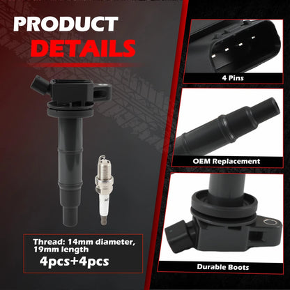 Ignition Coil & Iridium Spark Plug Set for Toyota Lexus Pontiac Scion