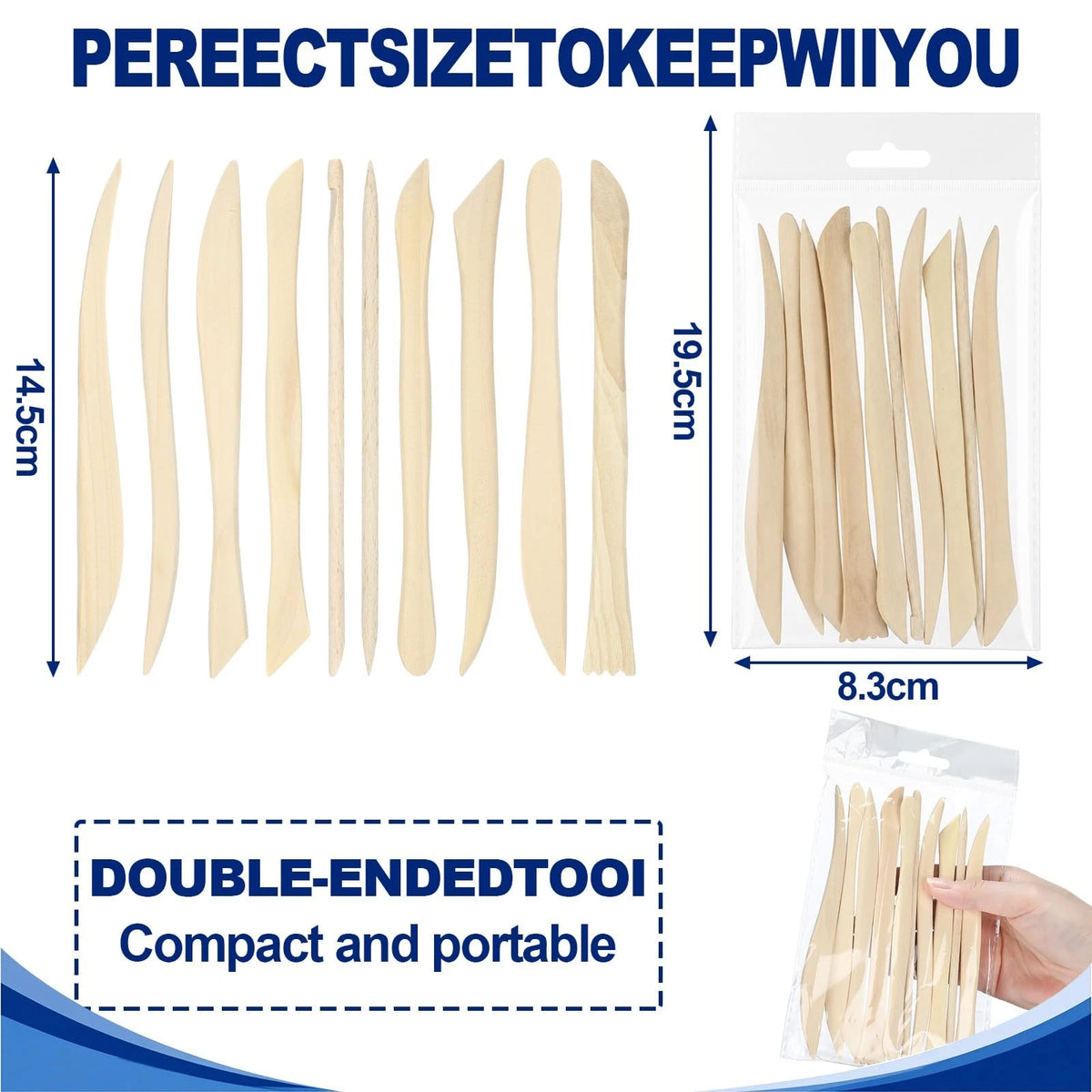 Set of 10 Beech Clay Sculpting Tools for Pottery
