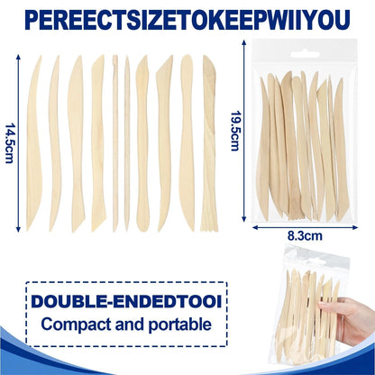 Set of 10 Beech Clay Sculpting Tools for Pottery