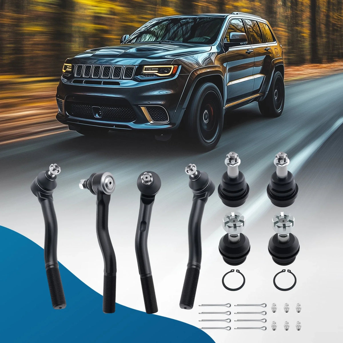 Set of 4 Front Upper Lower Ball Joints Tie Rod Ends for Jeep Grand Cherokee (1999–2004)