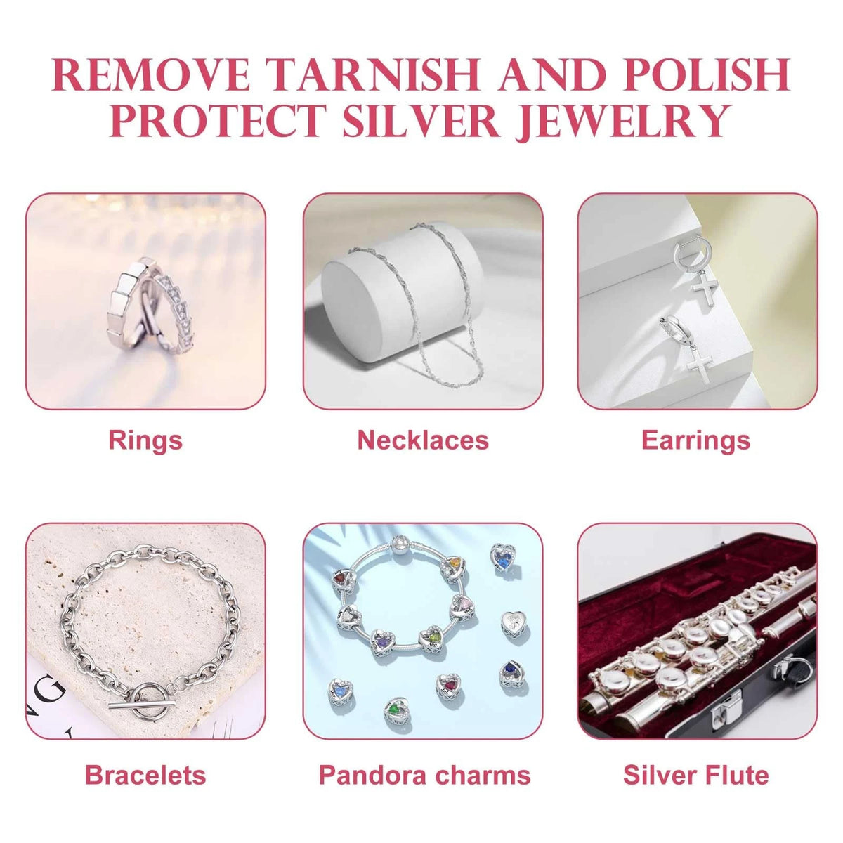 50pc Pink Jewelry Cleaning Cloth for Sterling Silver Gold Platinum