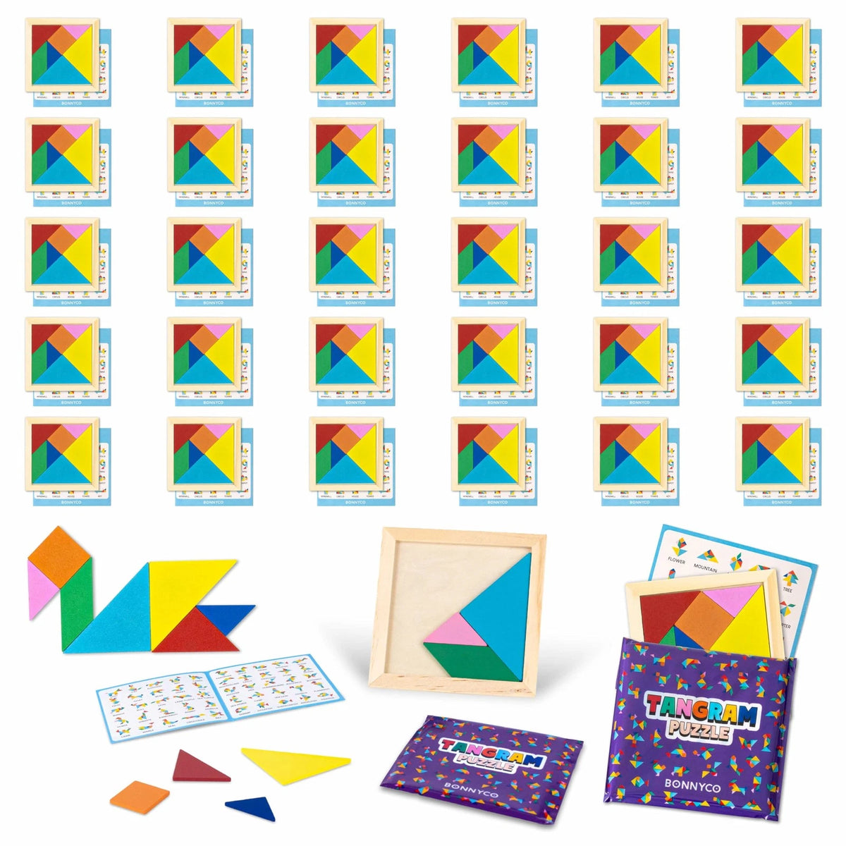 30 Pack Tangram Puzzle for Kids Party Favors